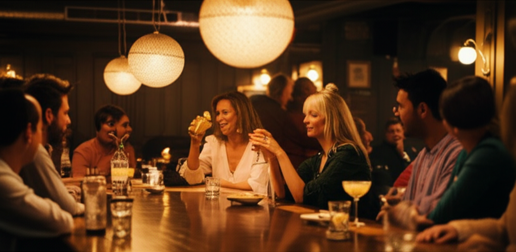 Cozy happy hour atmosphere at Lexi's Bistro